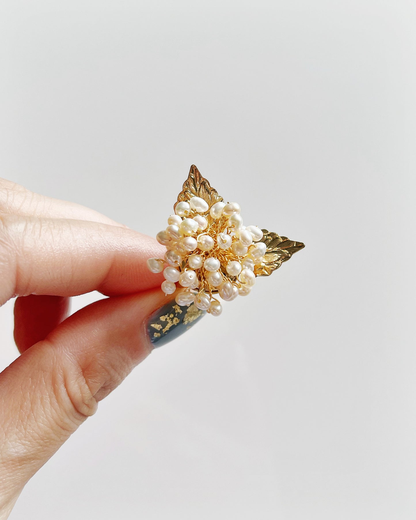 Freshwater seed pearls hydrangea ring