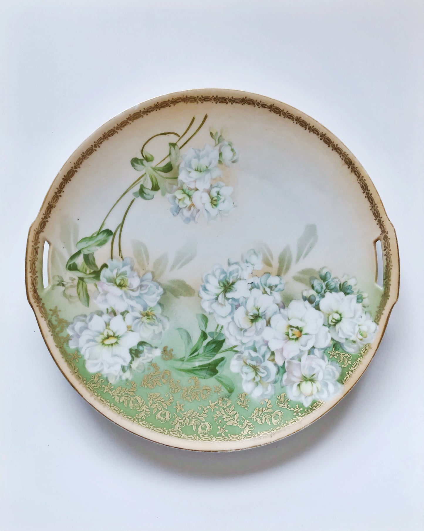 Antique RS Tillowitz handled hand painted Matthiola flowers plate