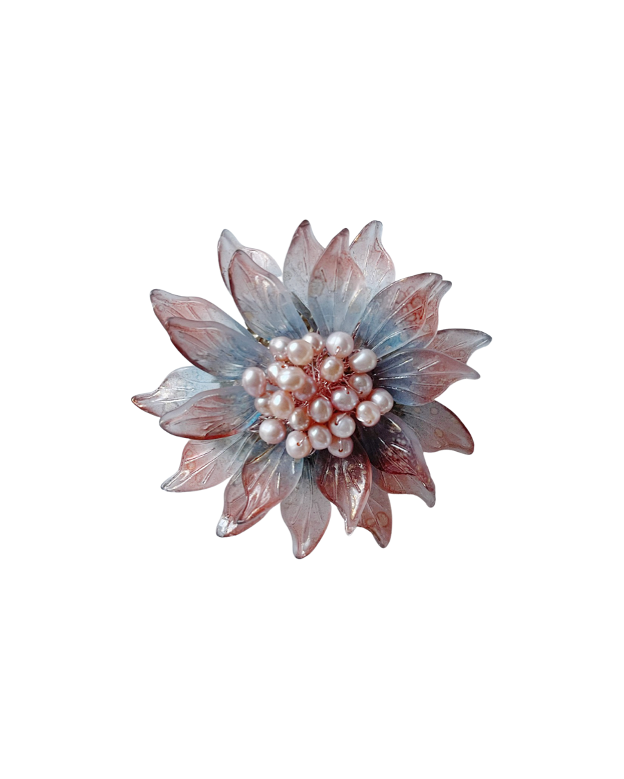 Big brown dahlia brooch/pendant in glass and freshwater pearls