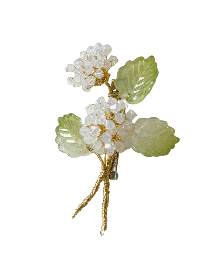 Spring hydrangea brooch in  white opal crystals
