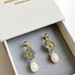 Golden blue Victorian flowers and tear drop glass earrings