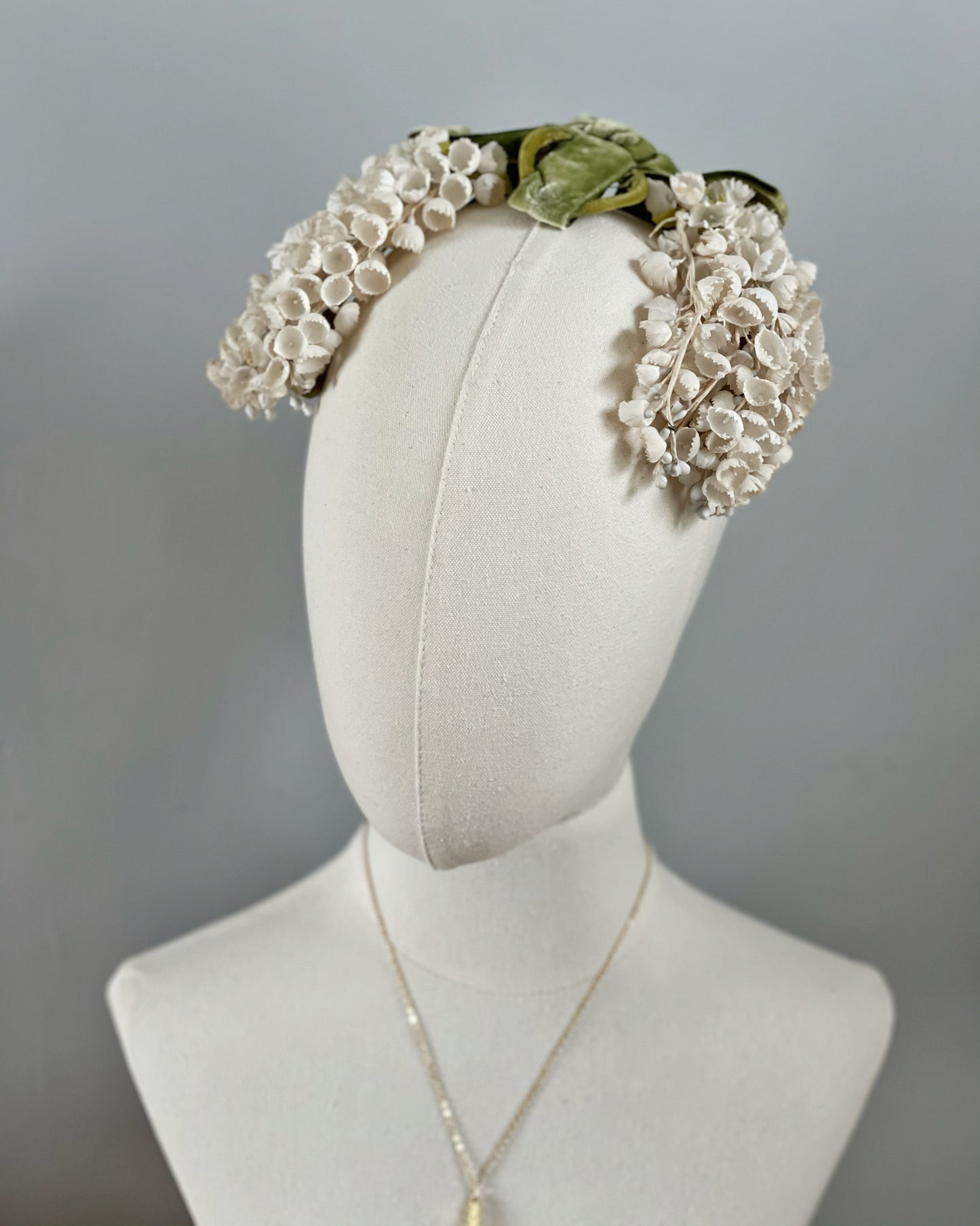 Mid-century vintage lily of the valley hand made wedding headdress