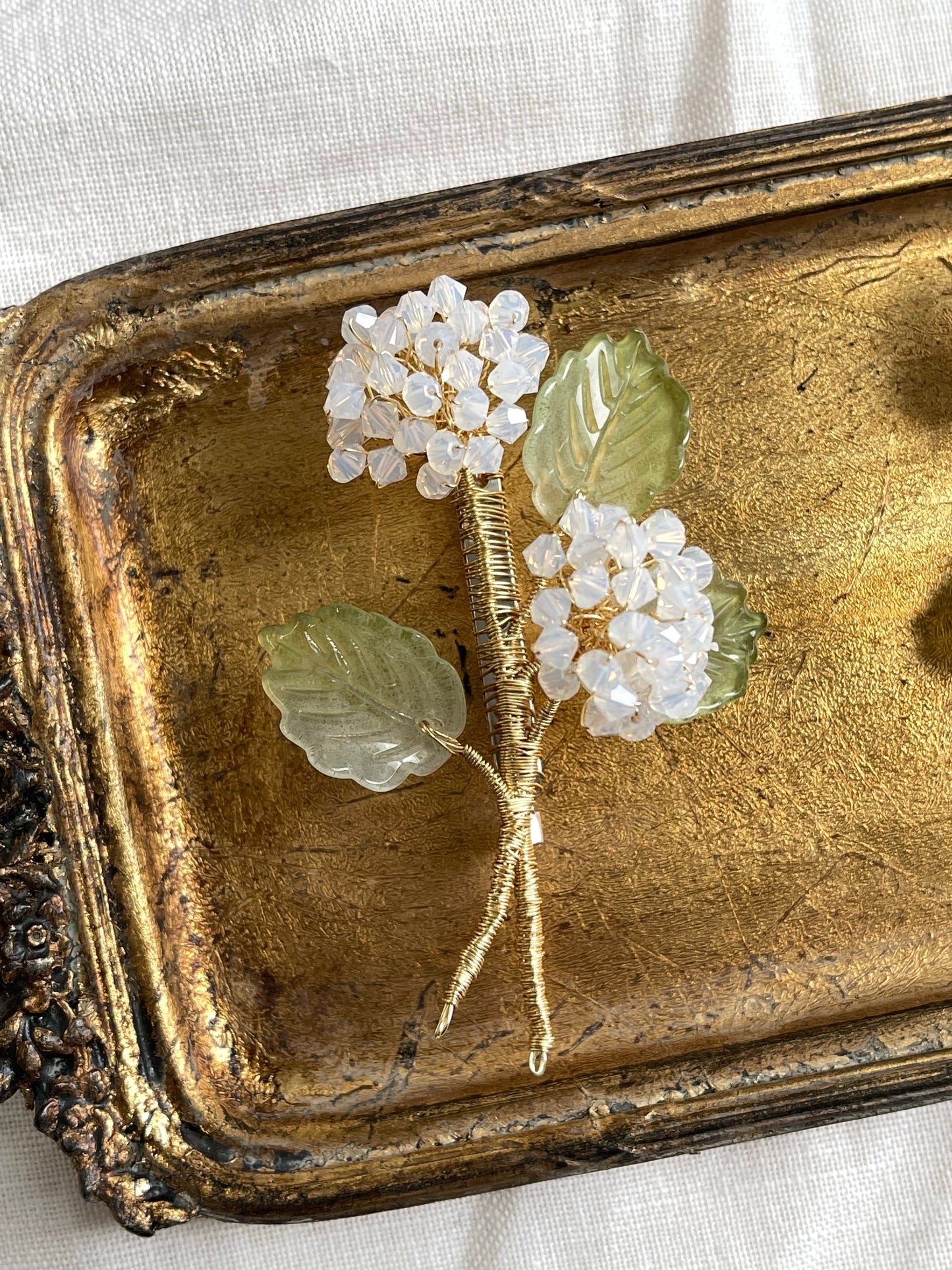 Spring hydrangea brooch in  white opal crystals