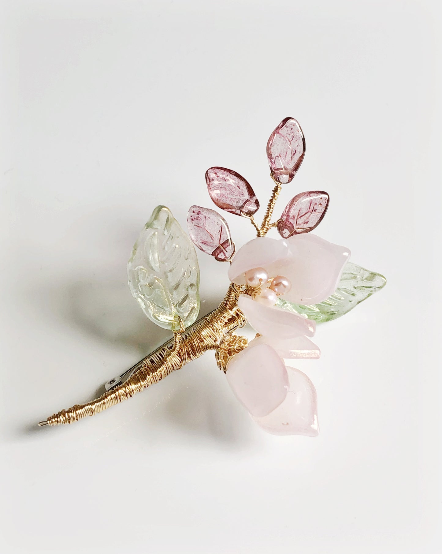 “Thank You” mini bouquet baby lily brooch in baby pink