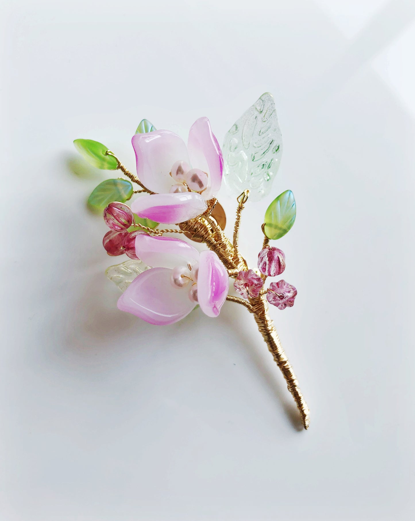 "Thank you" mini Chinese New Year pink lily bouquet brooch