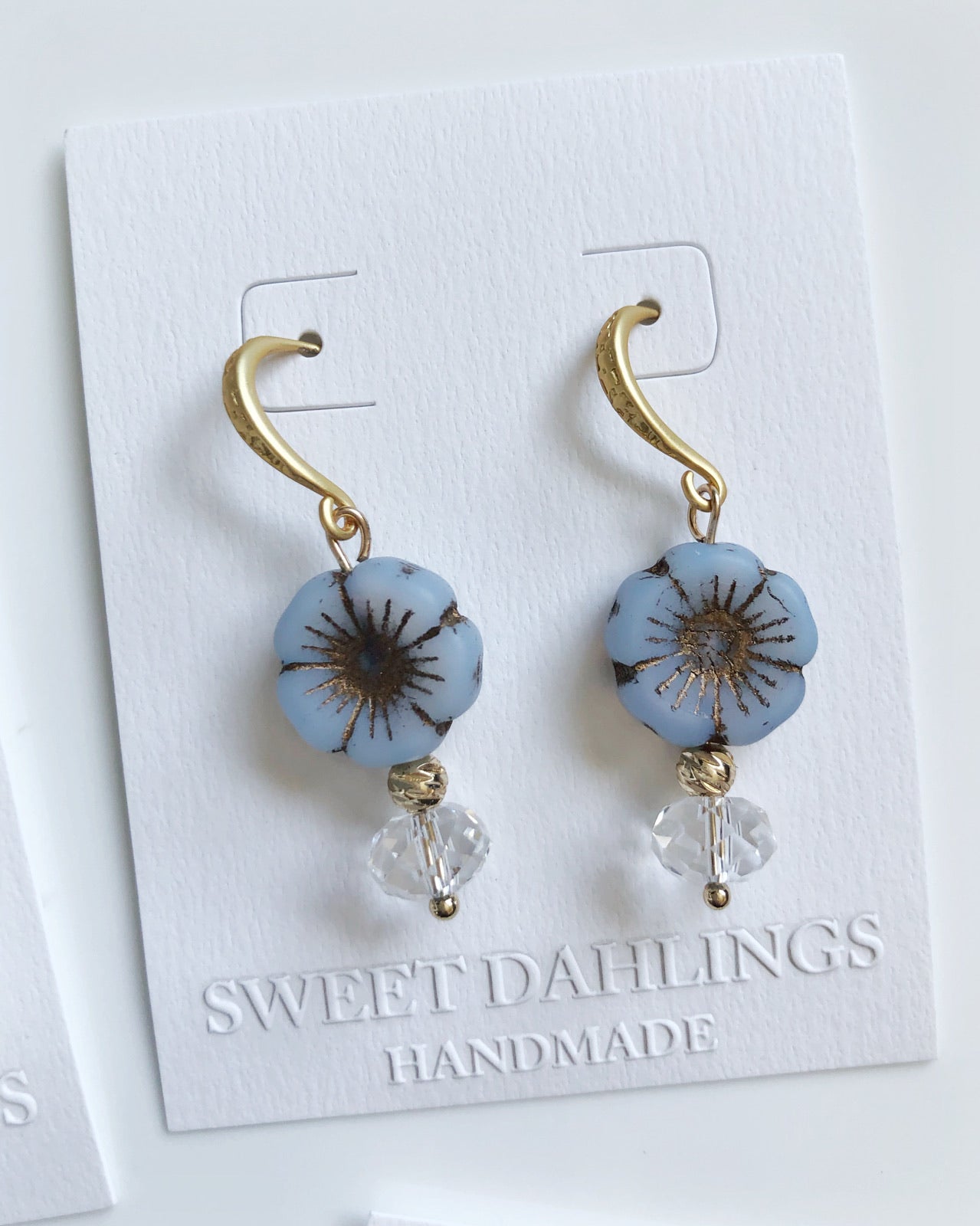 Something blue, something gold earrings with Swarovski crystals