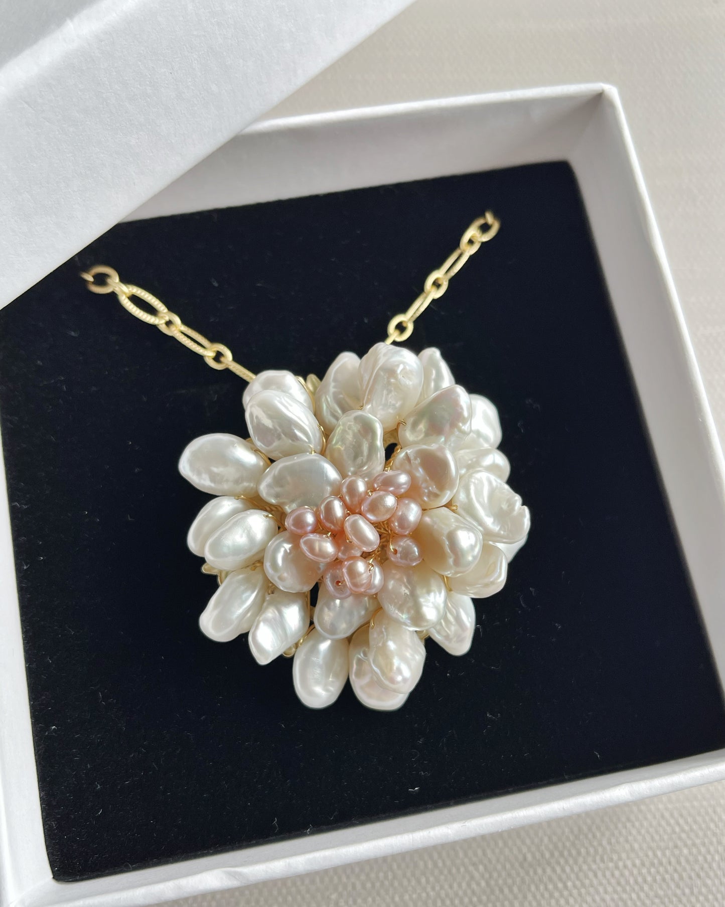 Autumn freshwater pearl peony brooch and necklace in one