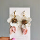 White seashell floral earrings with Swarovski crystals