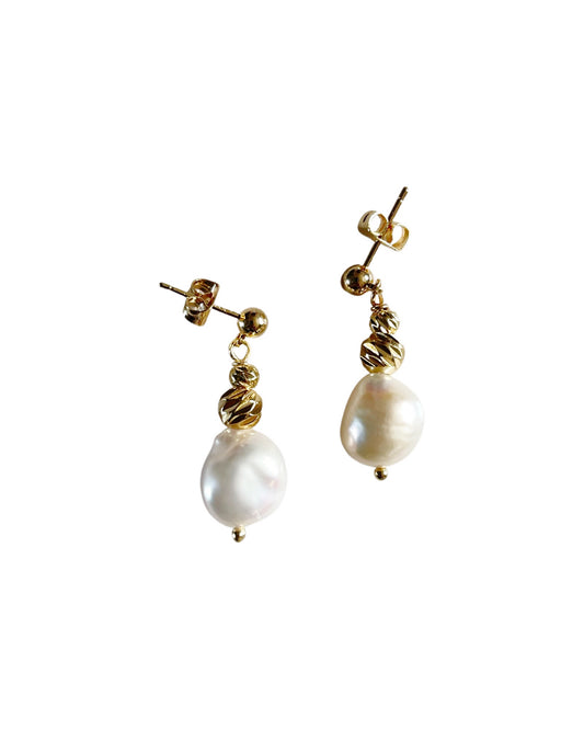 Autumn field of gold and freshwater pearl earrings
