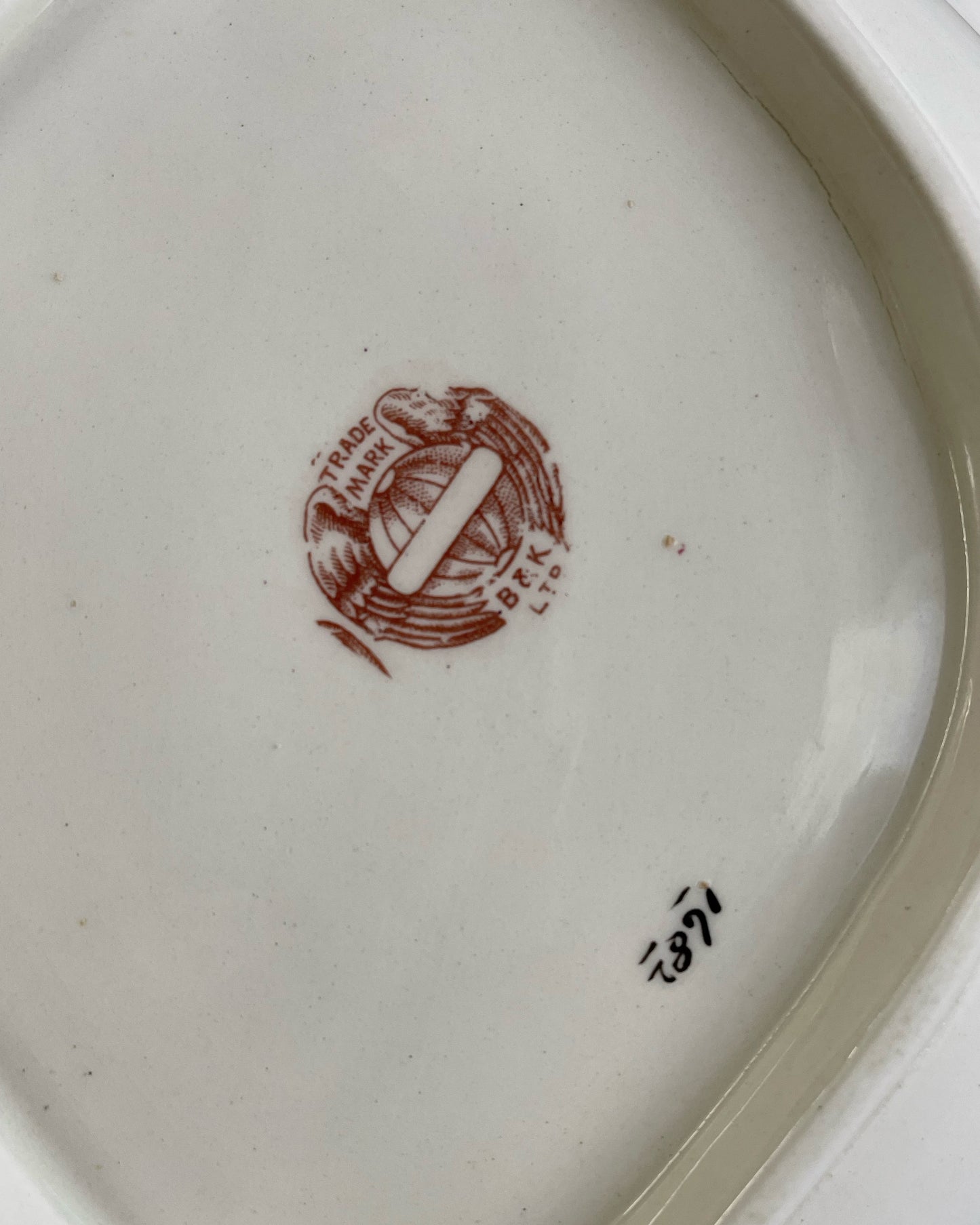 Antique hand painted rose ceramic serving bowl