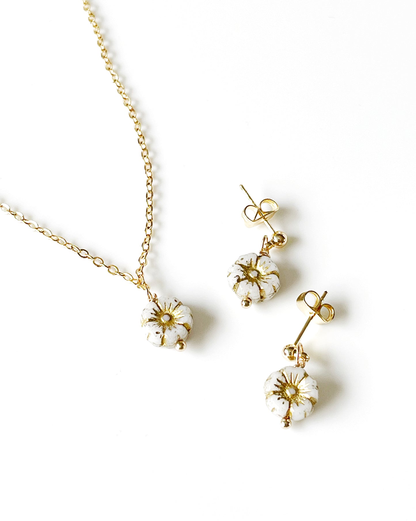 Mini sakura necklace and earrings set in antique white