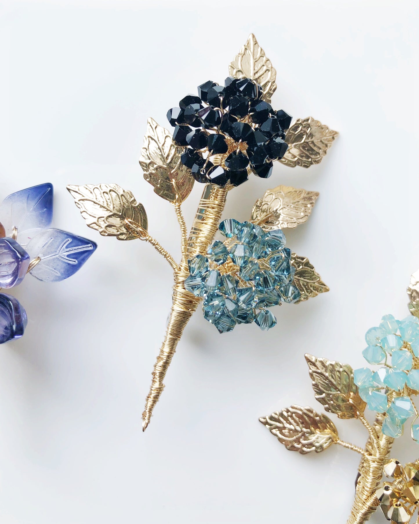 Remembrance Swarovski crystals hydrangea brooch