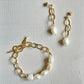 The Contrast Collection - Big freshwater pearl and chain bracelet