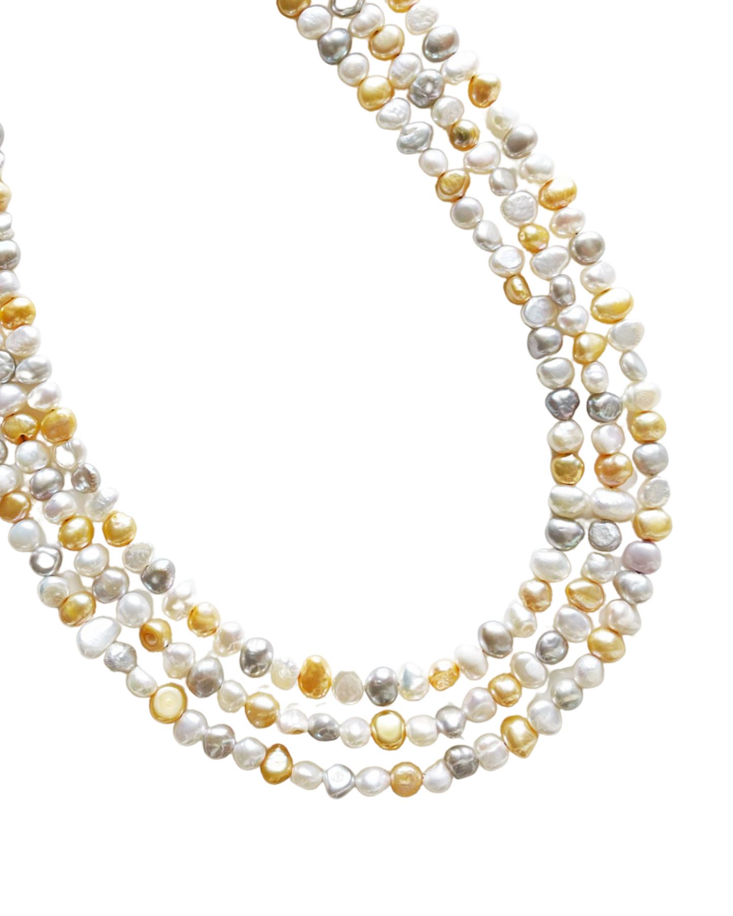 Three-strand coloured freshwater pearls necklace