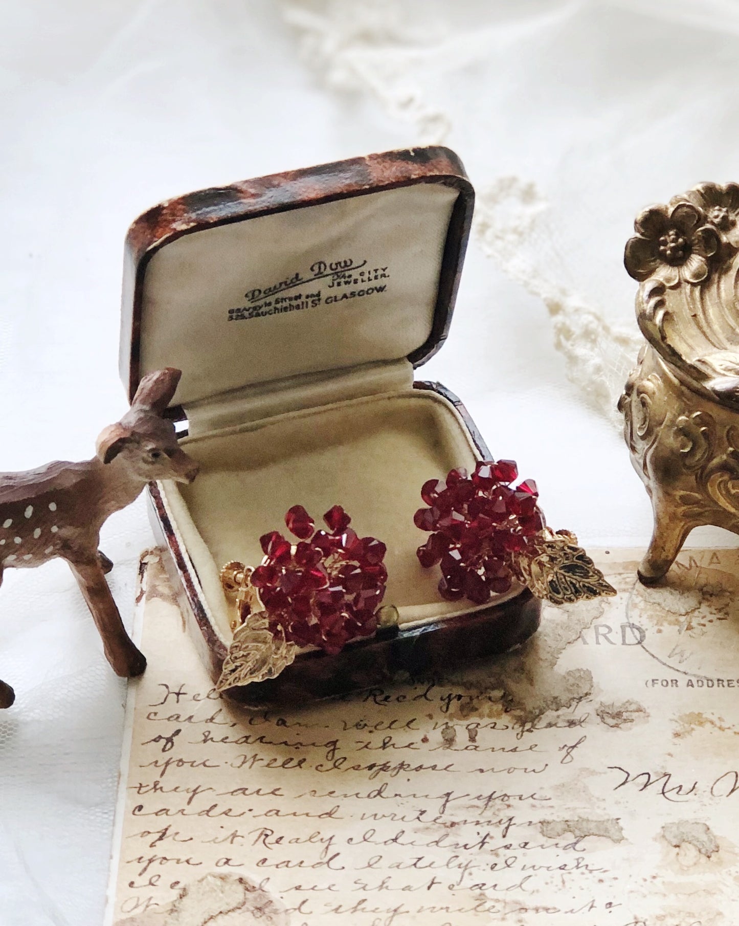 Red hydrangea Swarovski crystals earrings