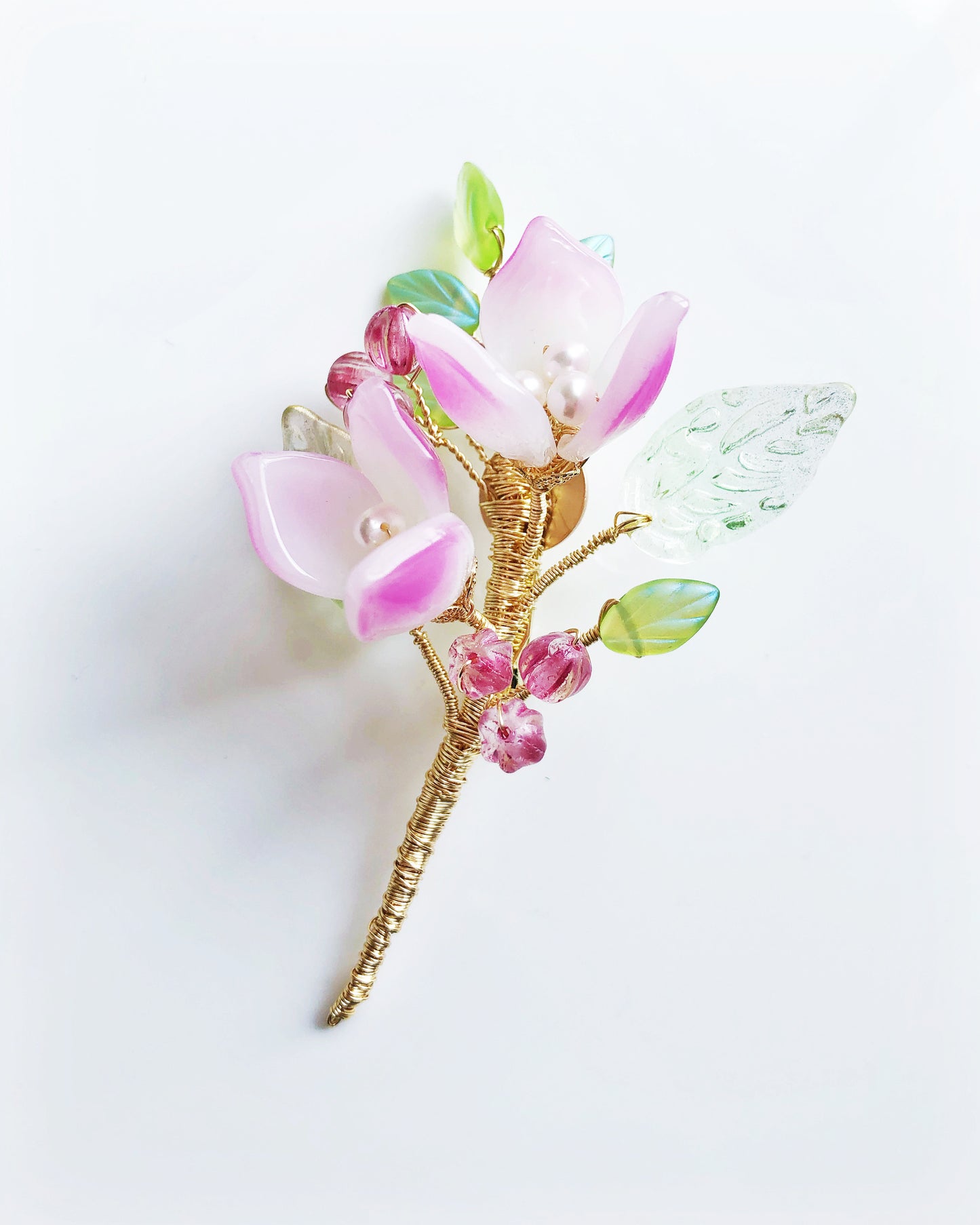 "Thank you" mini Chinese New Year pink lily bouquet brooch