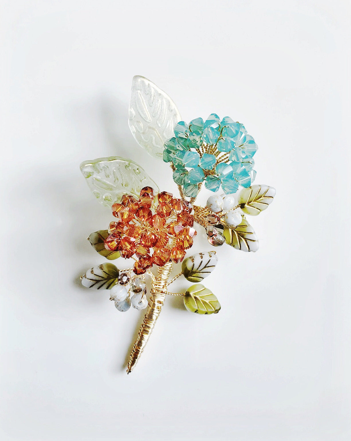 《Autumn Palette II》Autumn hydrangea floral bouquet brooch