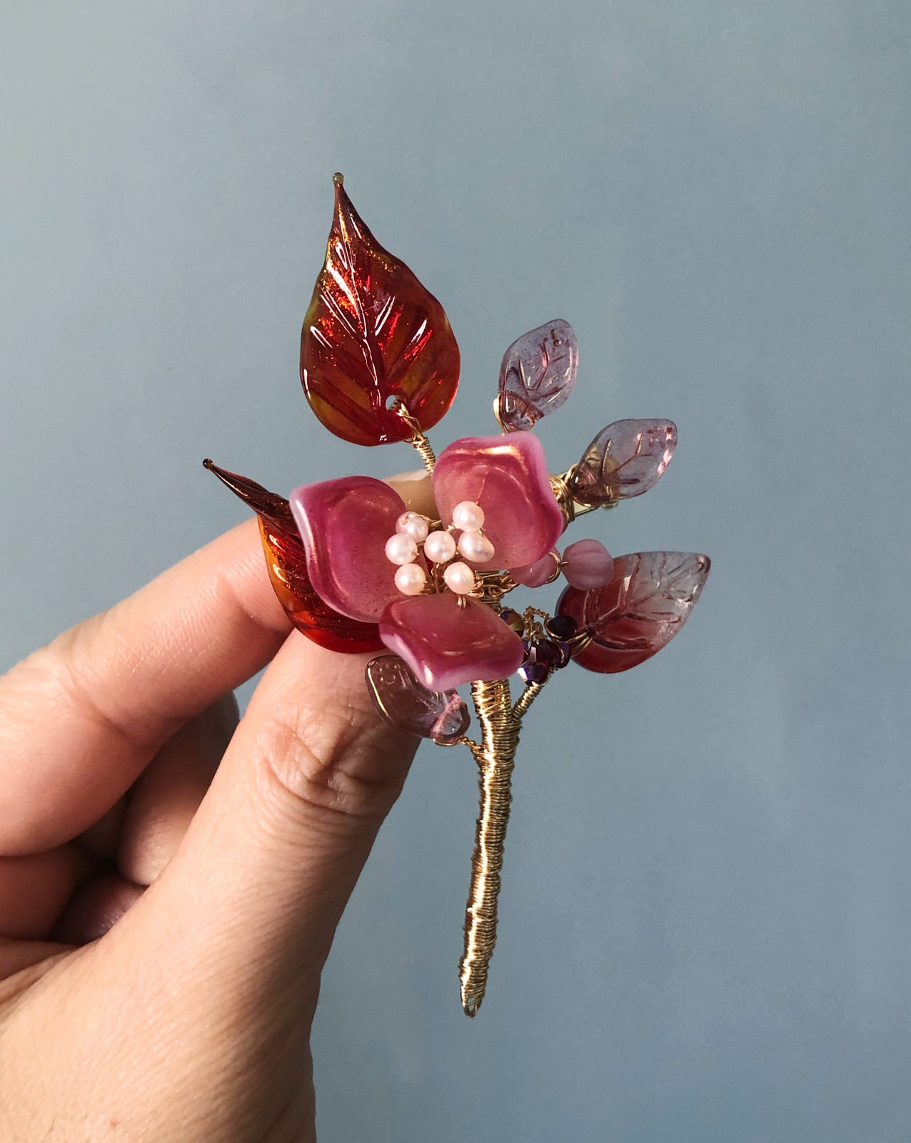 《Autumn palette IV》”Thank you" mini Autumn dark pink lily bouquet brooch