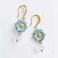 Golden blue Victorian flowers and Swarovski crystals earrings