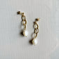 The Contrast Collection - Big freshwater pearl and chain earrings