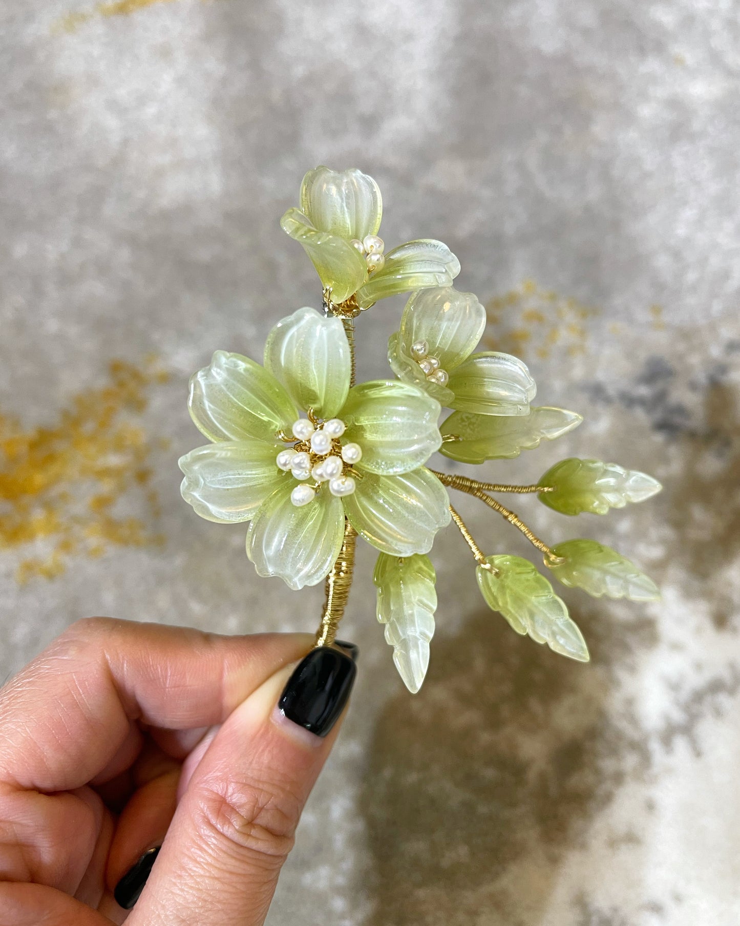 Forever green flowing violets brooch