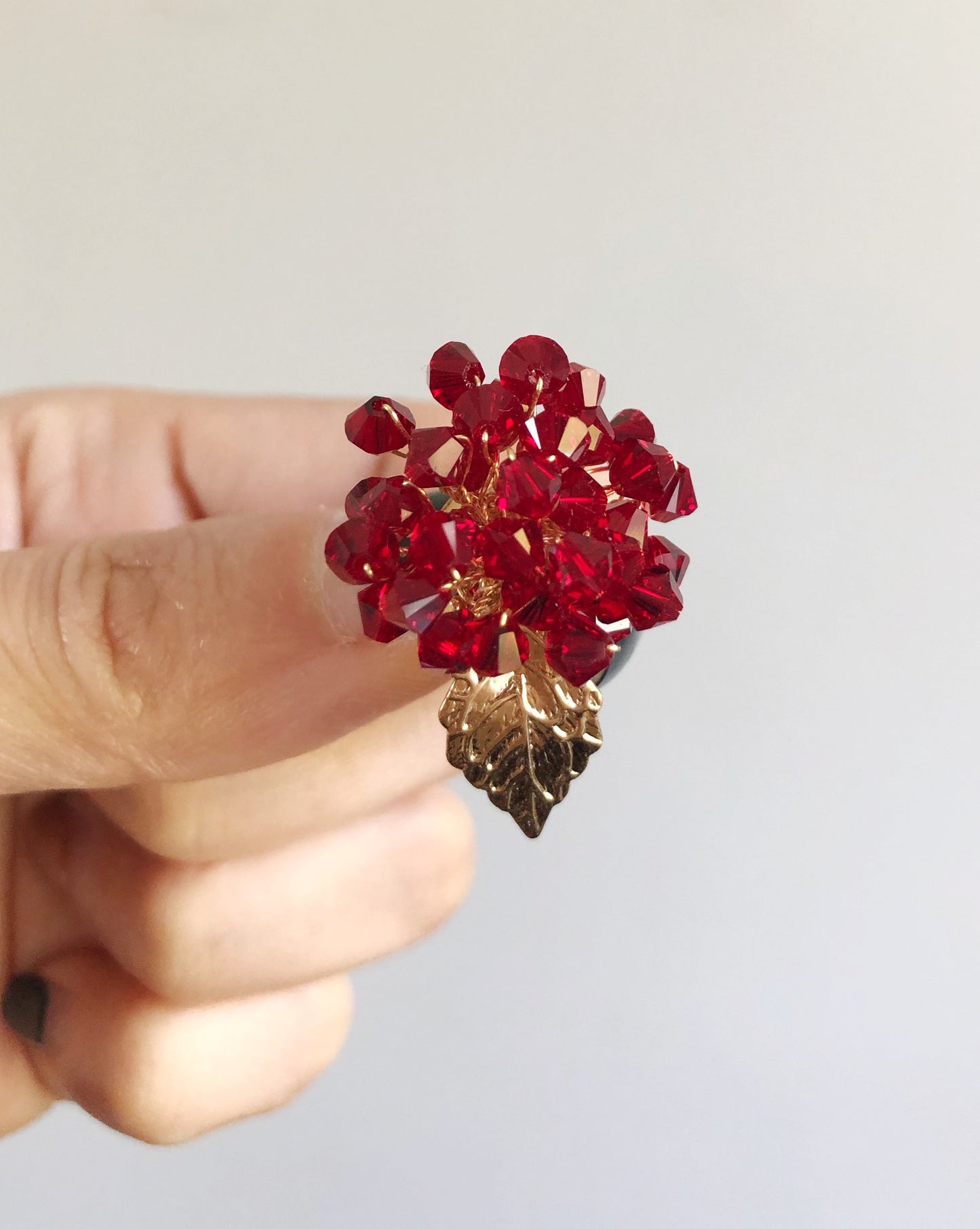 Red hydrangea Swarovski crystals earrings