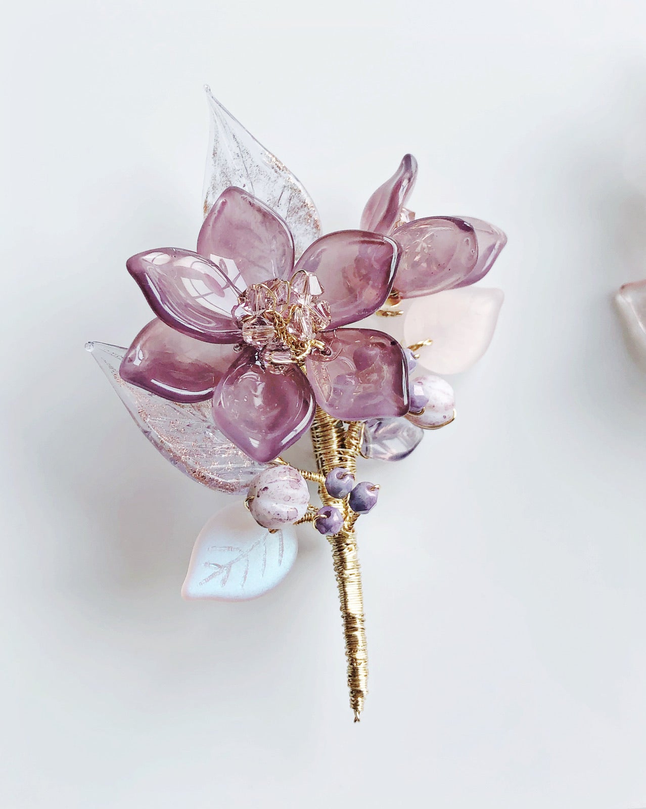 《Autumn Palette III》Autumn mauve lily floral bouquet brooch