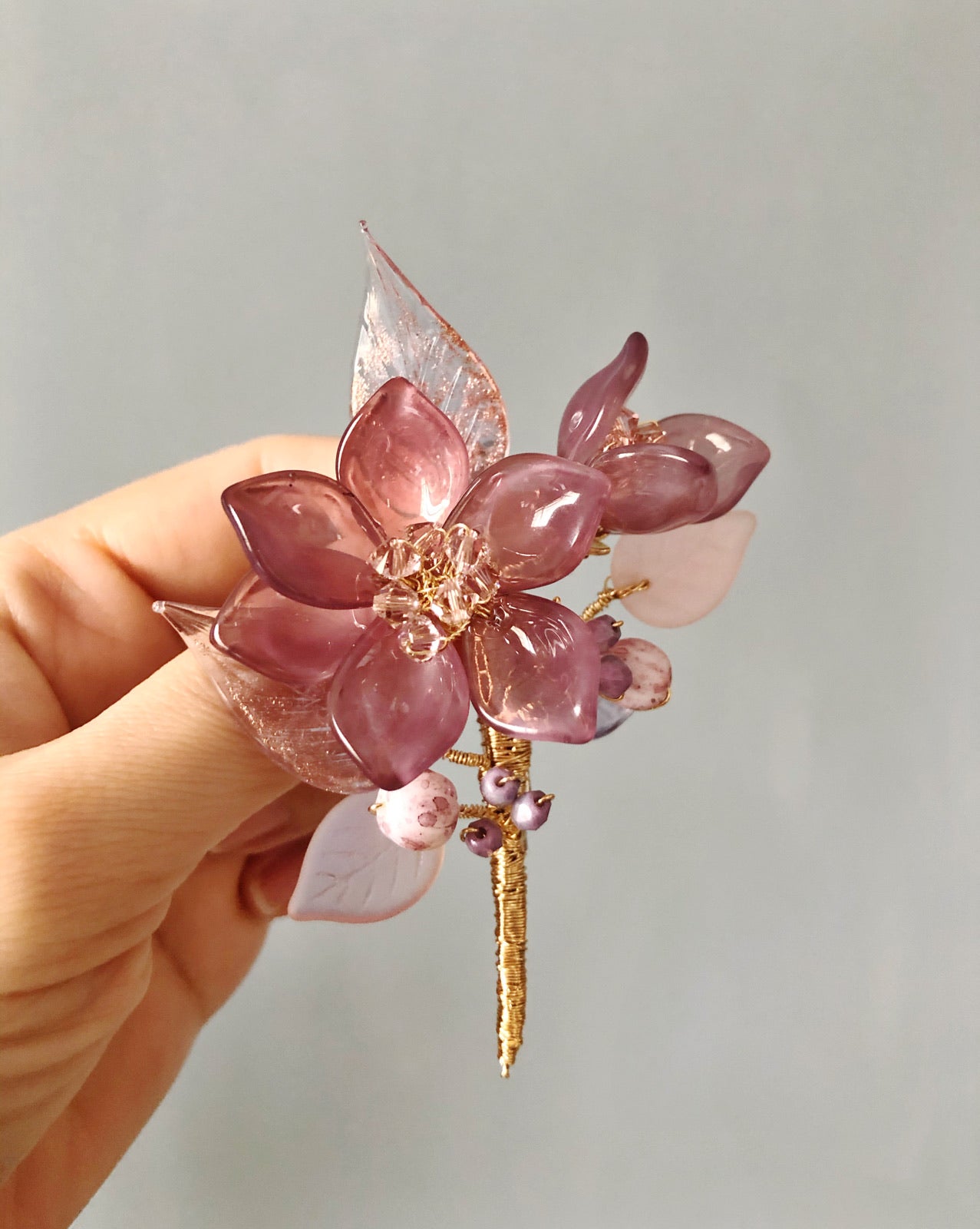 《Autumn Palette III》Autumn mauve lily floral bouquet brooch