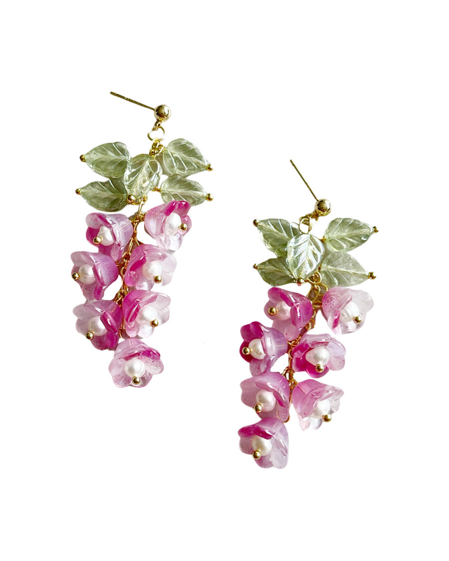 Spring Canterbury bell flowers earrings in fuchsia