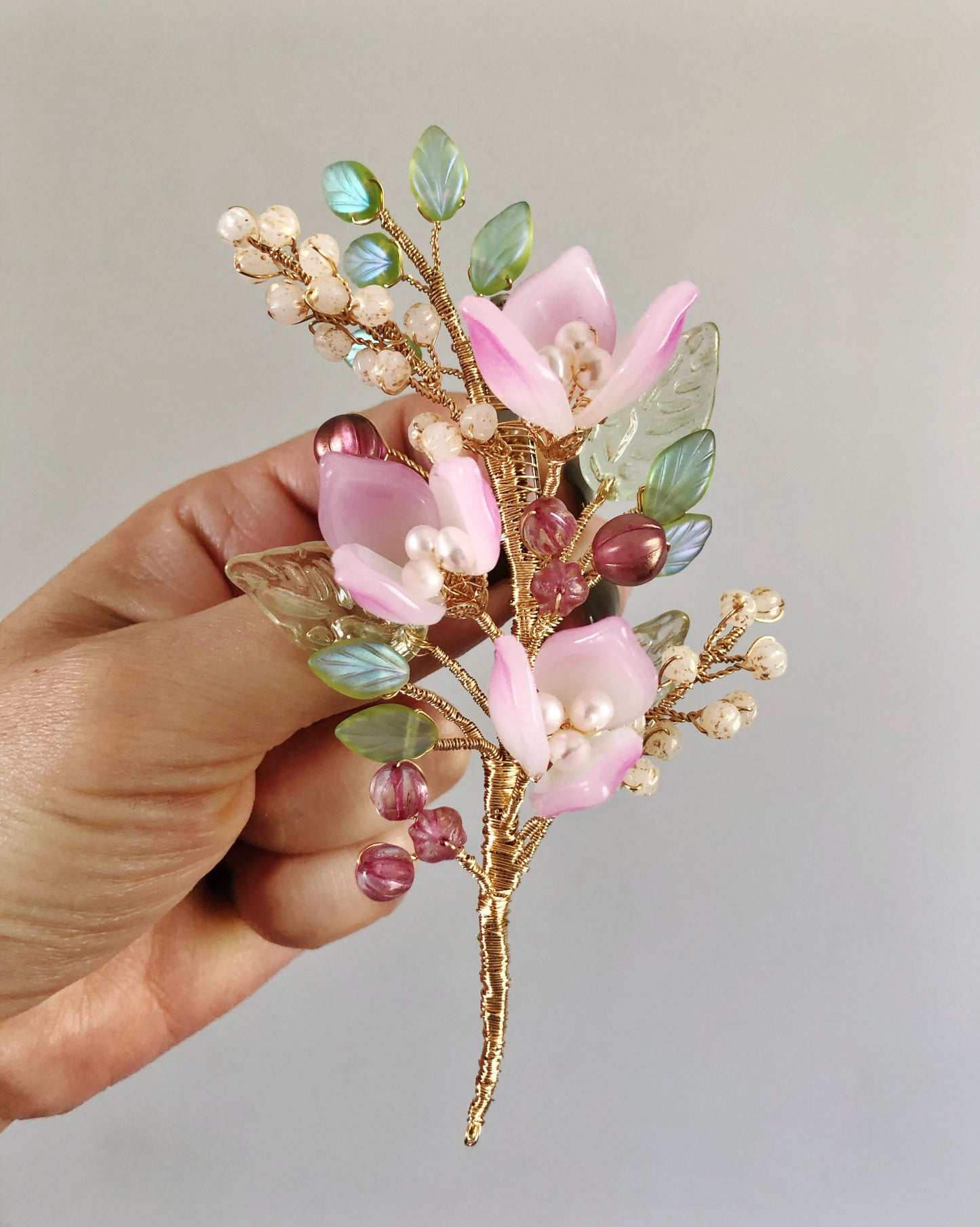 《January Palette IV》Lily bouquet brooch in Chinese New Year pink