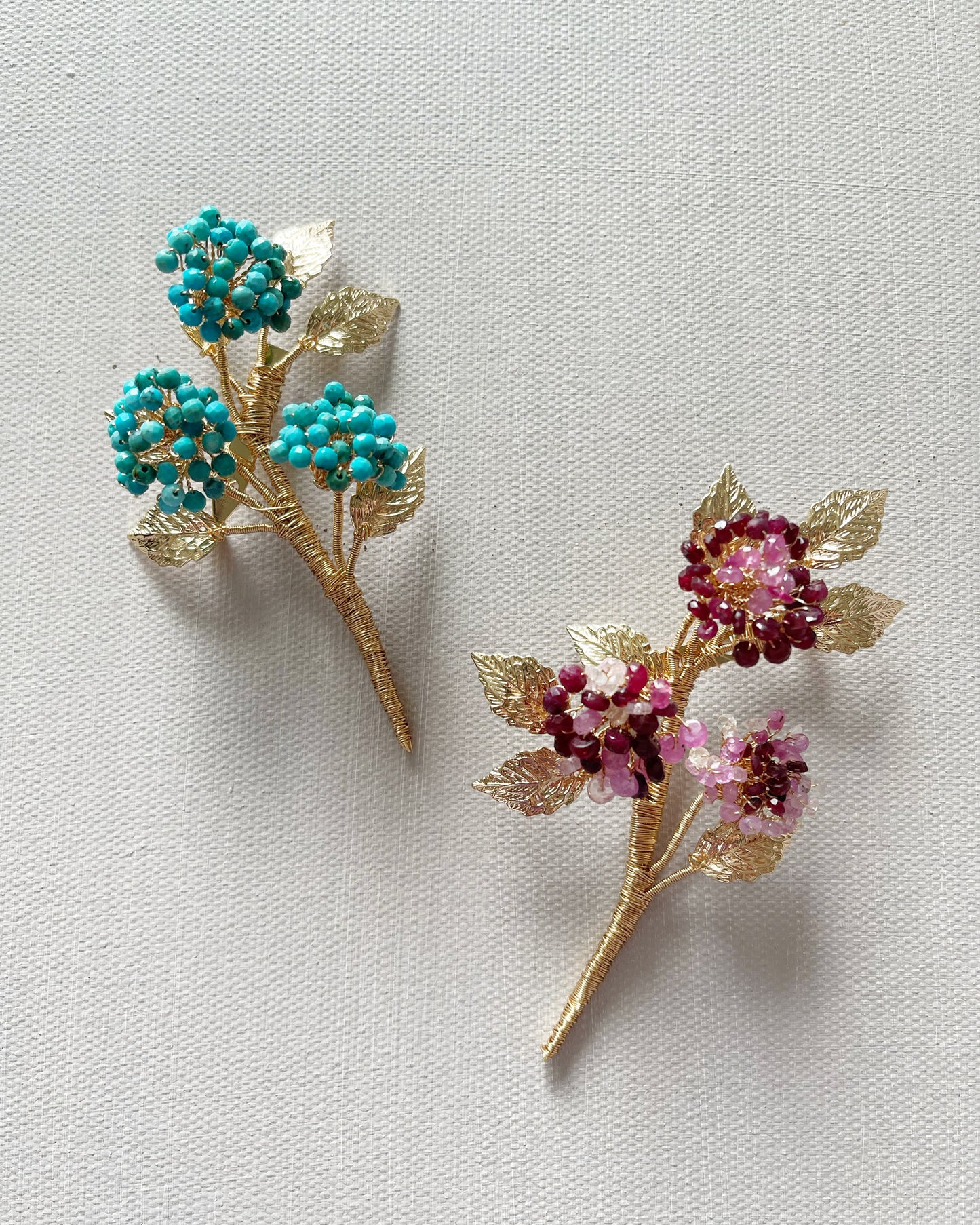 Precious magic red rubies hydrangea brooch