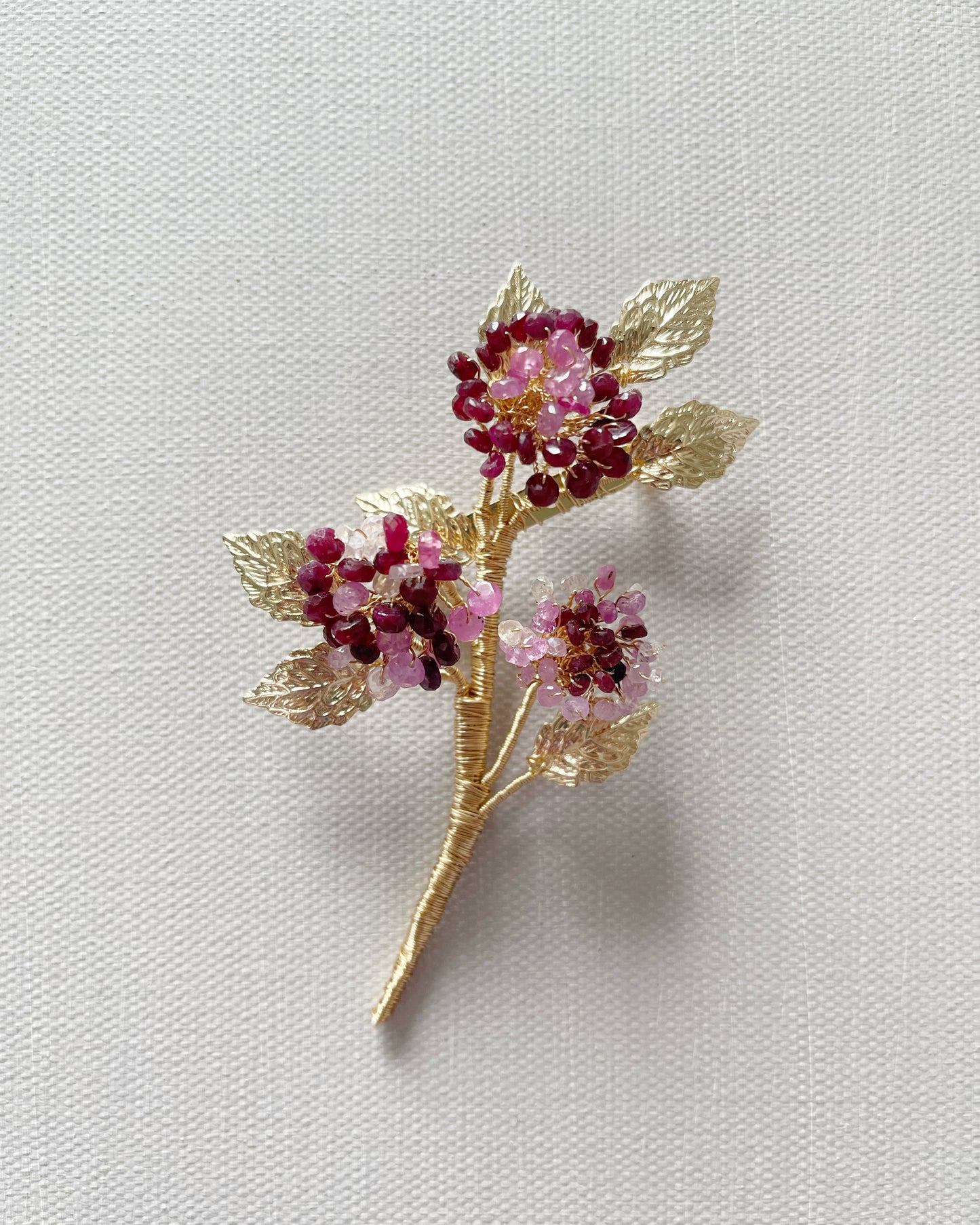 Precious magic red rubies hydrangea brooch