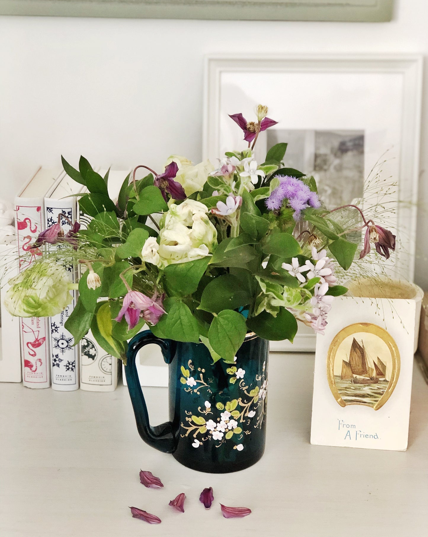 Victorian hand painted floral glass mug