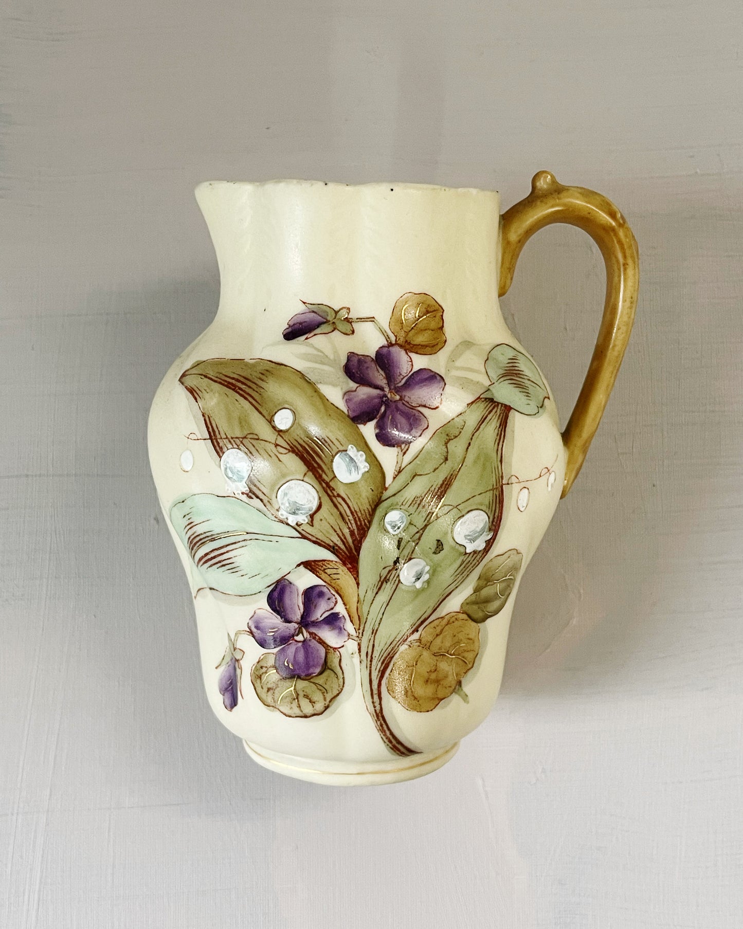 Antique Victorian lily of the valley hand painted milk jug