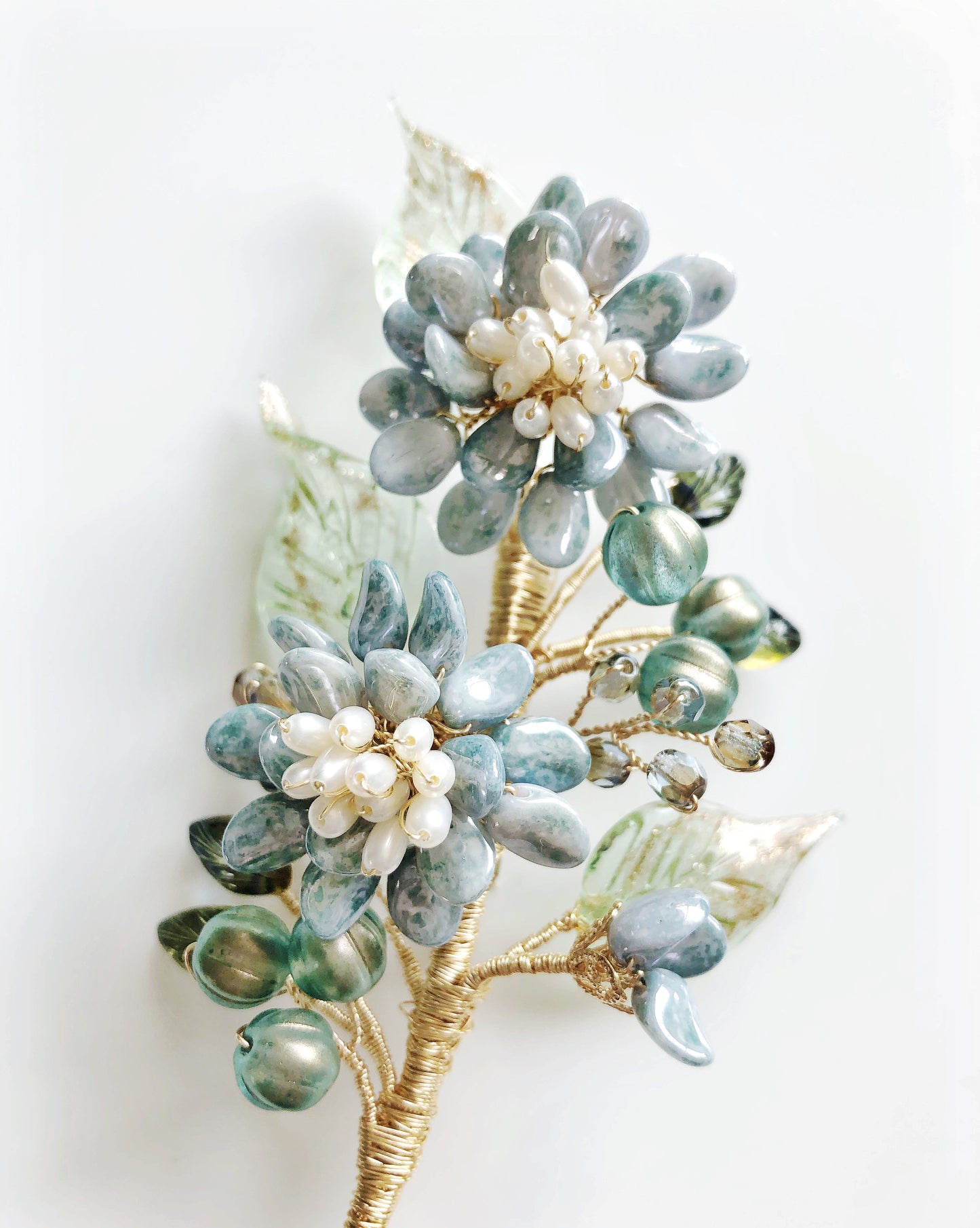 《January Palette III》Victoria’s chrysanthemum floral bouquet brooch in antique blue