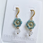 Golden blue Victorian flowers and Swarovski crystals earrings