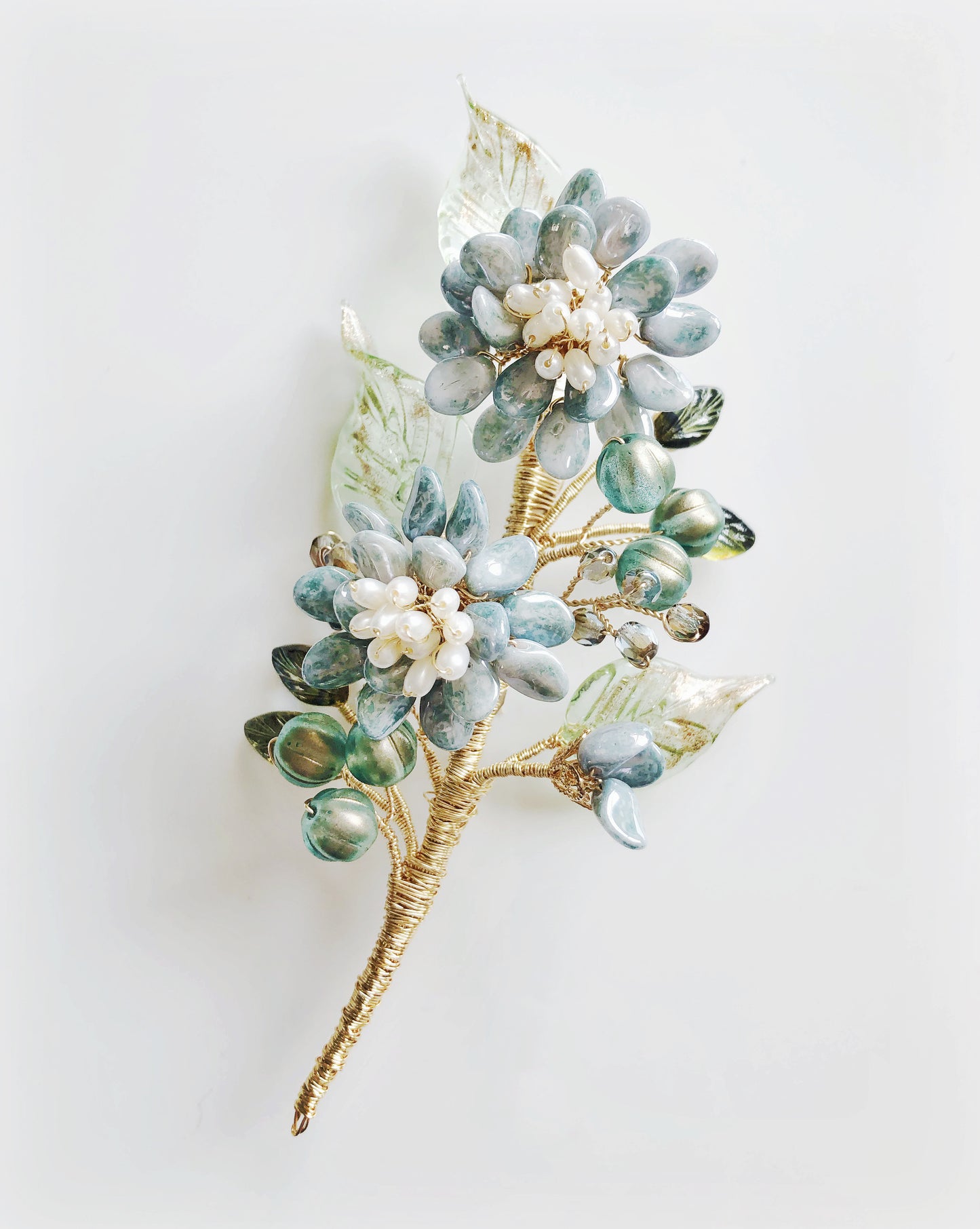 《January Palette III》Victoria’s chrysanthemum floral bouquet brooch in antique blue