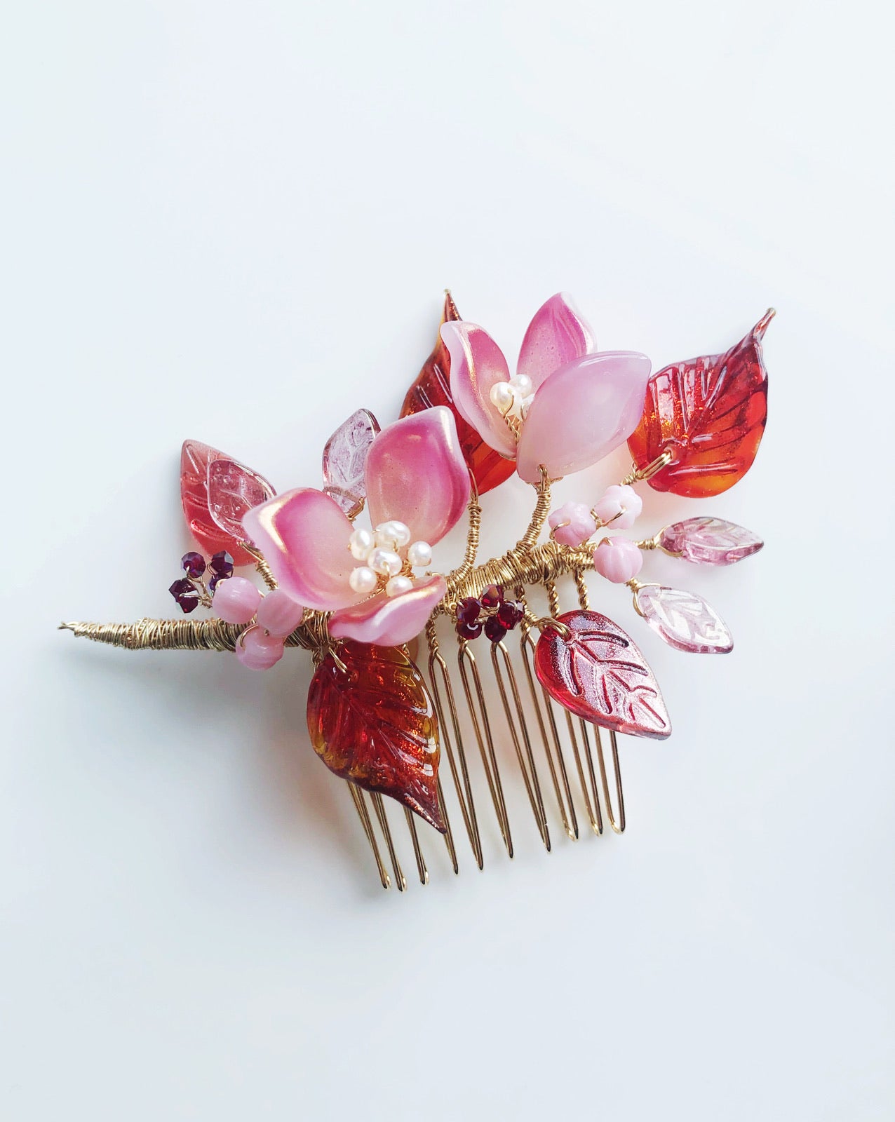 《Autumn palette IV》Autumn dark pink lily bouquet hair slide