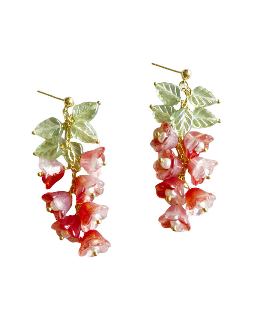 Spring Canterbury bell flowers earrings in festive red