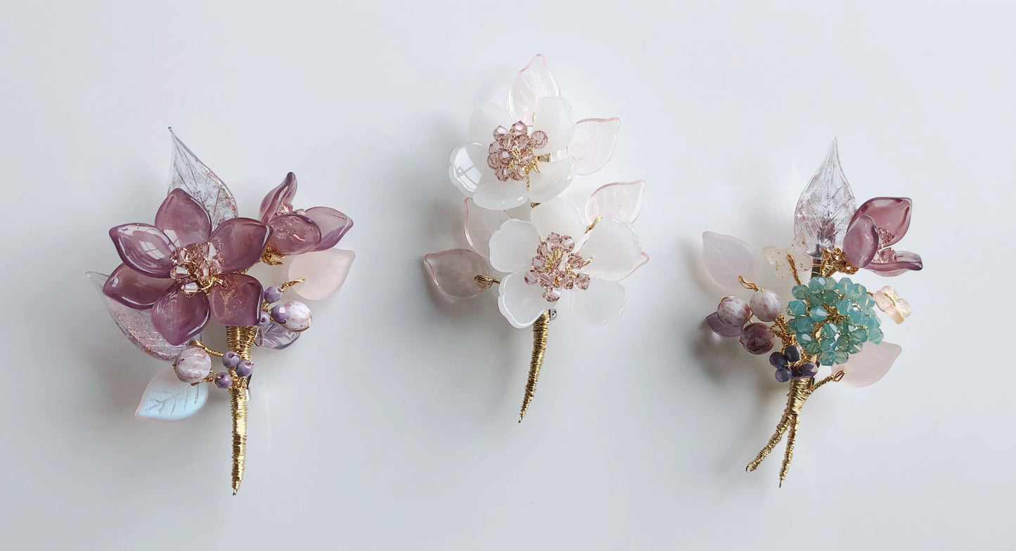 《Autumn Palette III》Autumn mauve lily floral bouquet brooch