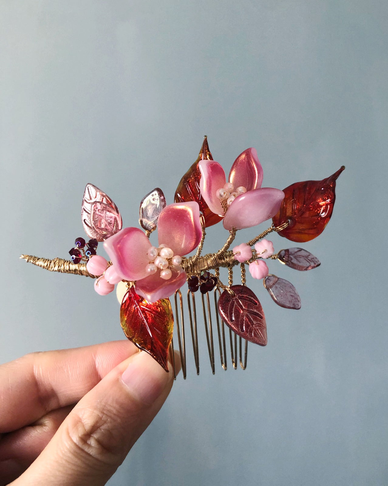 《Autumn palette IV》Autumn dark pink lily bouquet hair slide