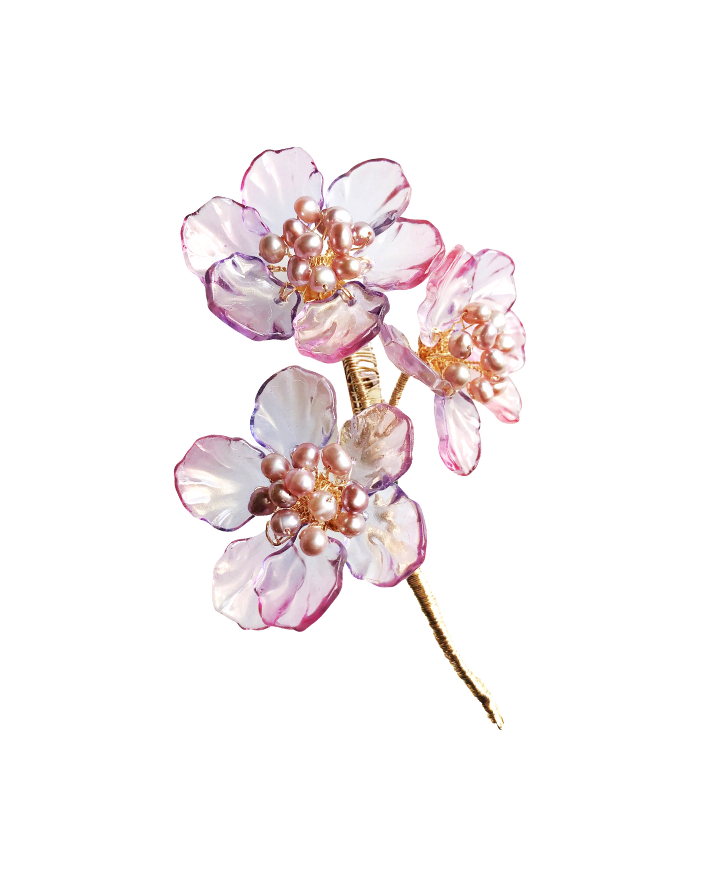 The Sisters glass and freshwater pearls floral brooch in purple