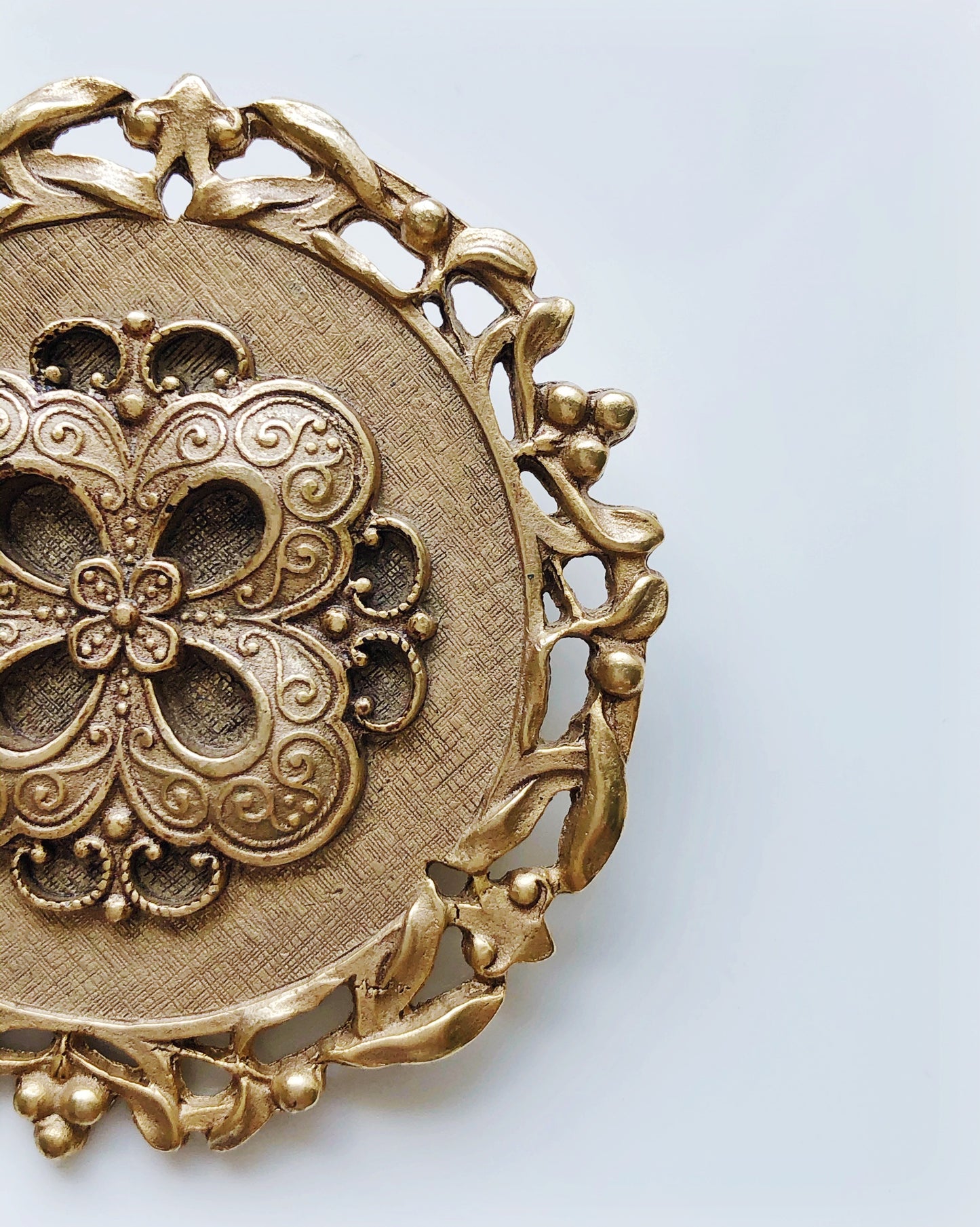 Vintage Victorian inspired pressed metal pearl brooch