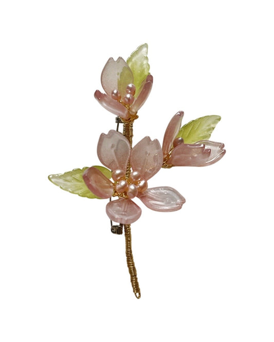 Someiyoshino sakura half opening bouquet brooch in antique pink