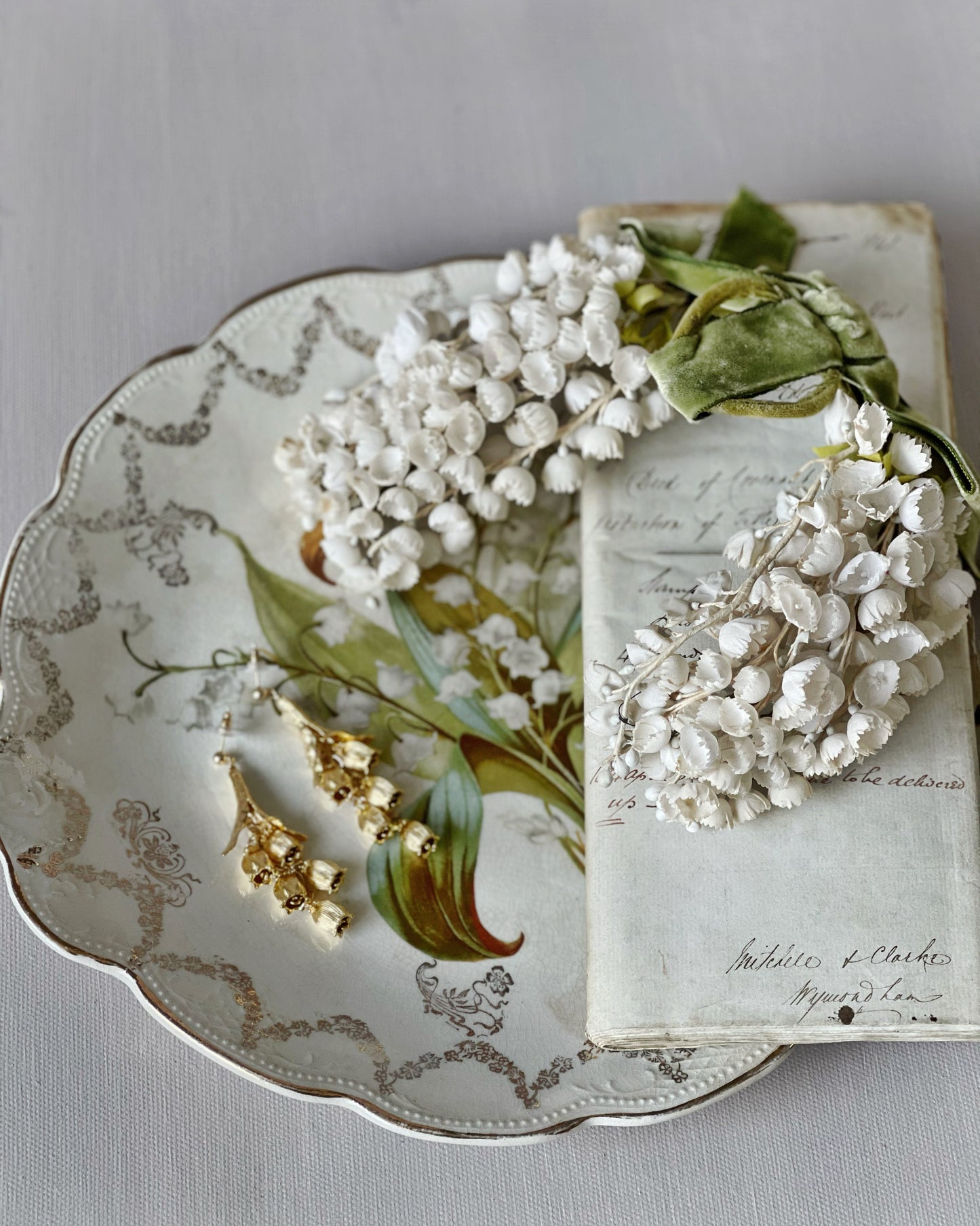 Mid-century vintage lily of the valley hand made wedding headdress