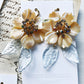 Yellow and blue seashell floral earrings with Swarovski crystals