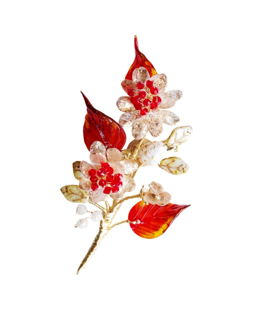 《December Palette II》Victoria’s Christmas' chrysanthemum floral bouquet brooch