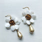 White seashell floral earrings with hand painted glass beads - limited quantities available