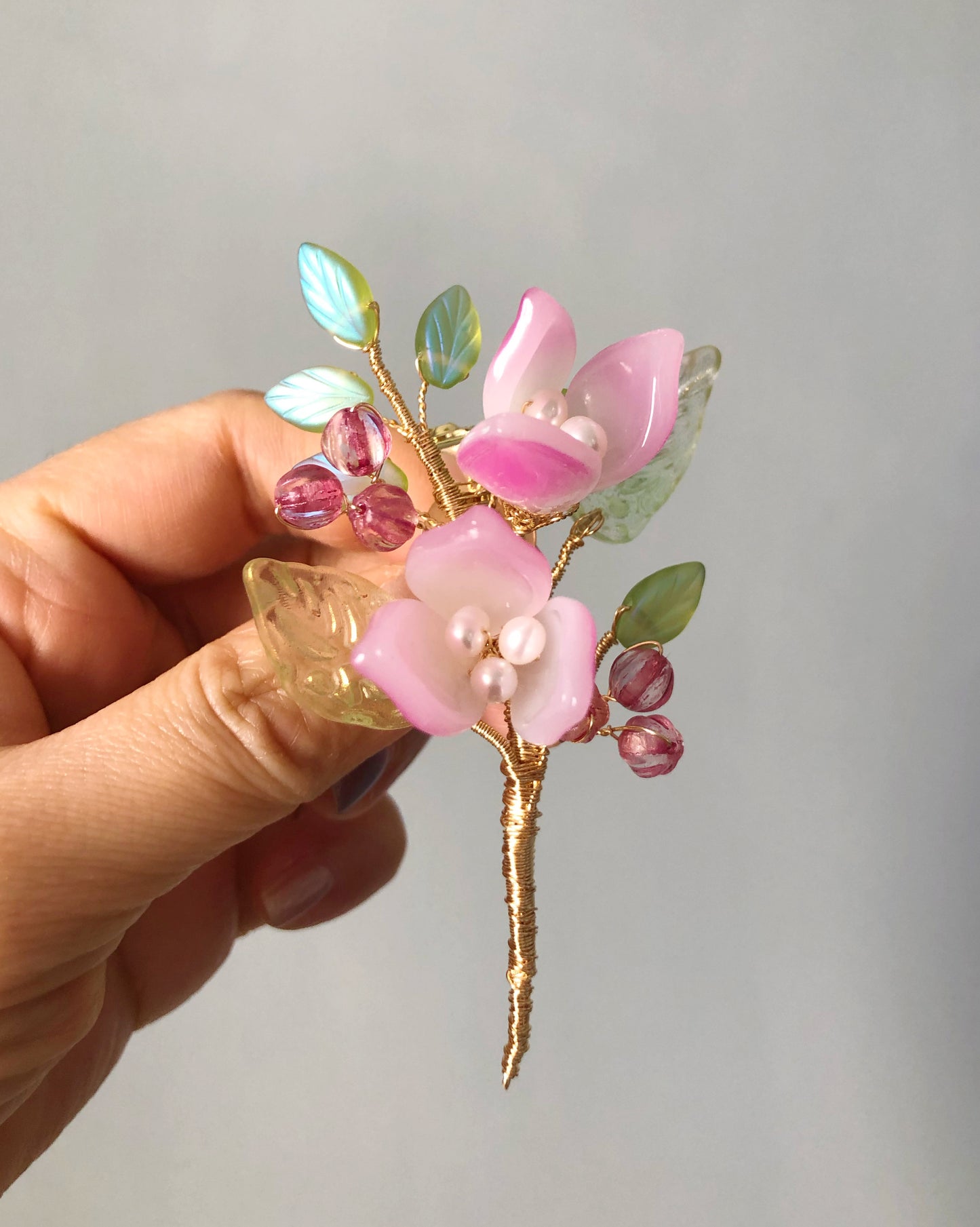 "Thank you" mini Chinese New Year pink lily bouquet brooch