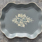Vintage hand painted rose metal tray in blue